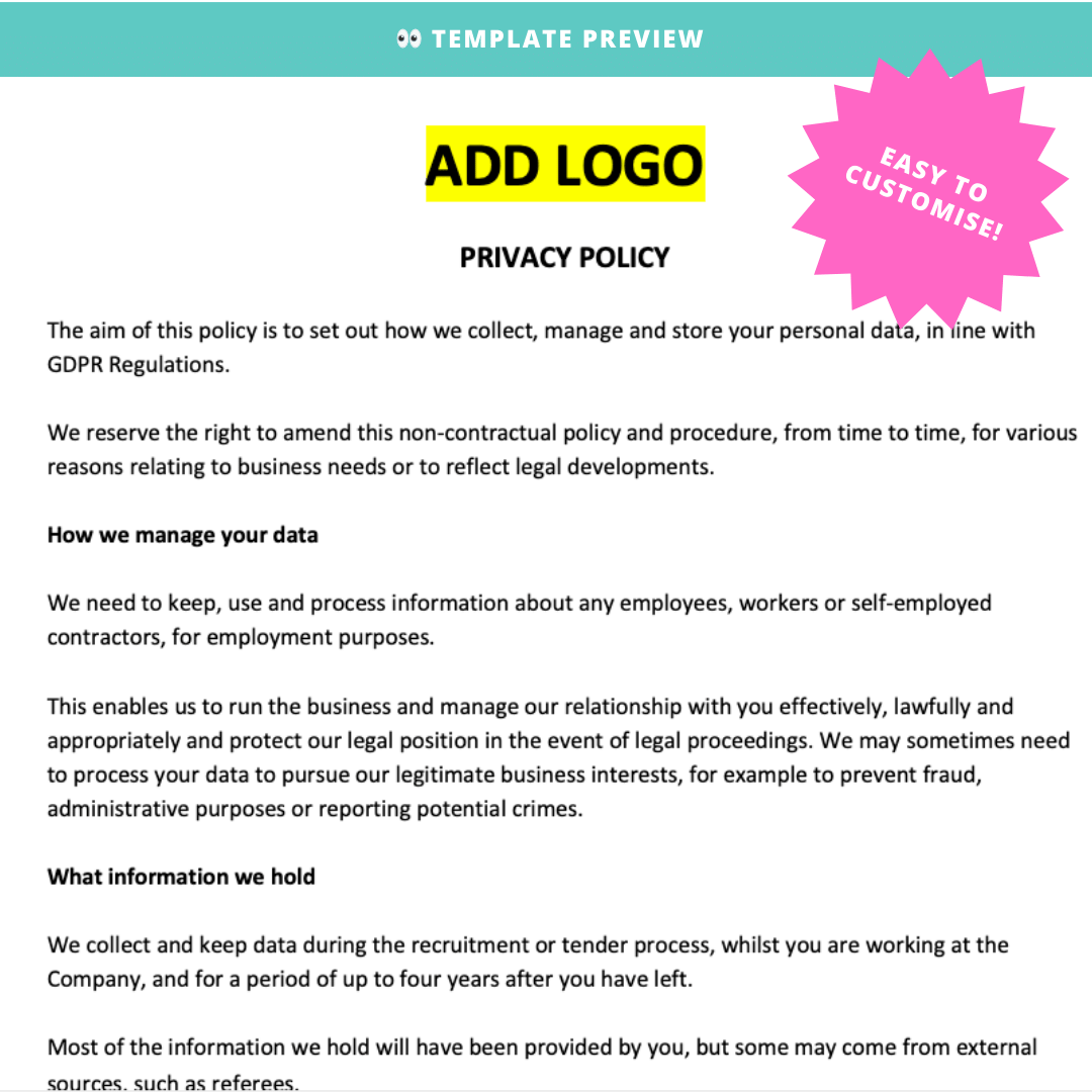 Privacy Policy Template (GDPR) | Modern HR UK