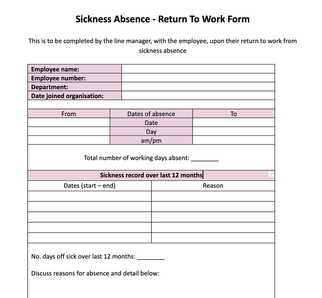 Sickness Absence template