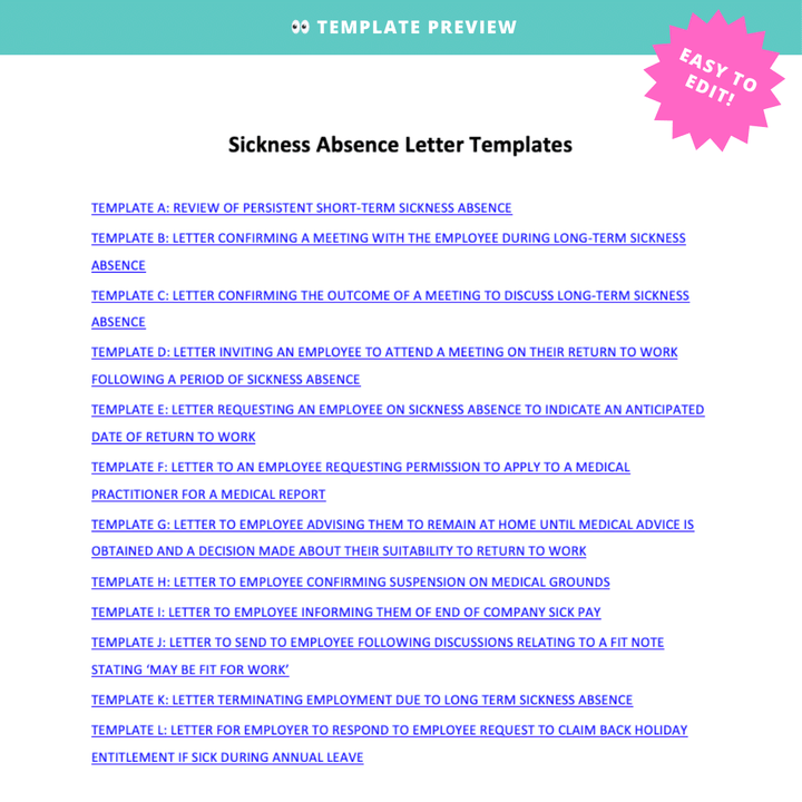 Sickness Absence Letter Templates - Modern HR
