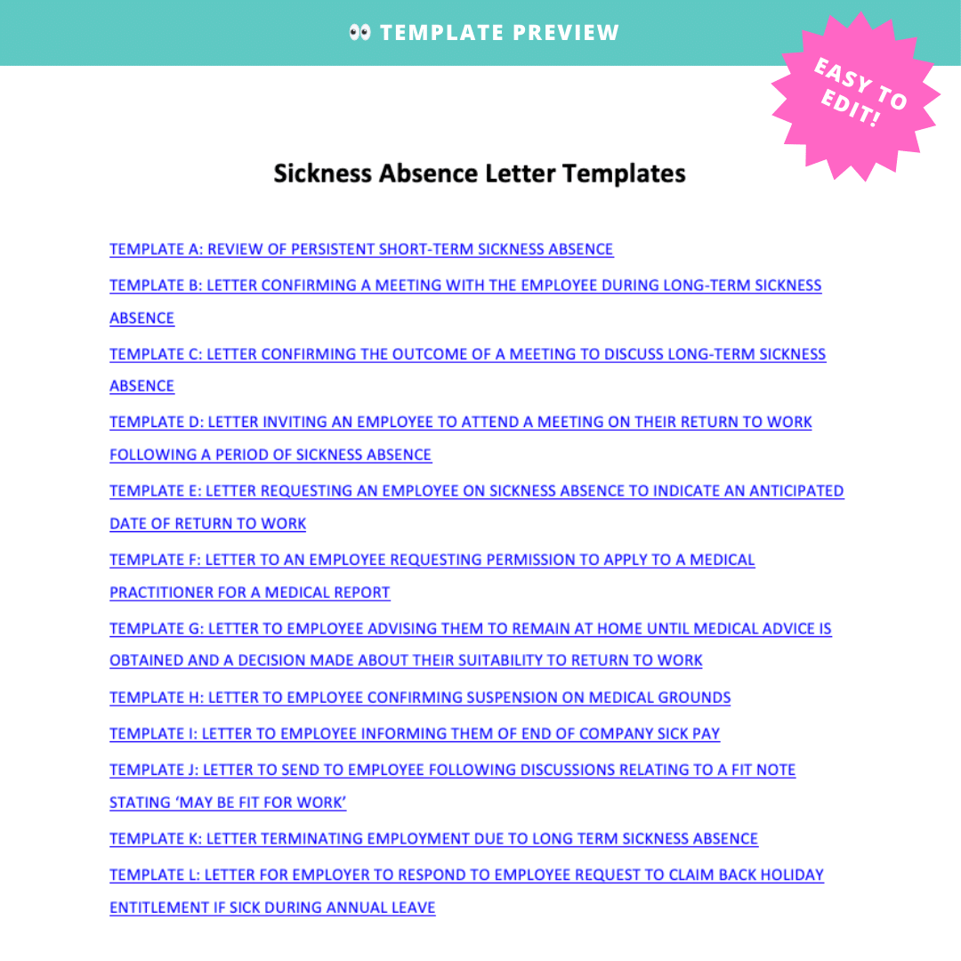 Sickness Absence Letter Templates for UK Businesses Modern HR