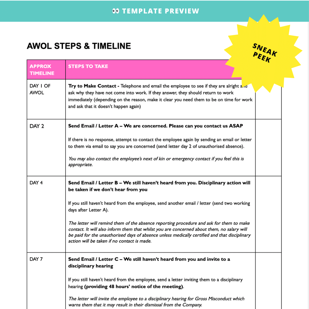 Awol Process Flow Chart AWOL Bundle - For UK Employers – Modern HR