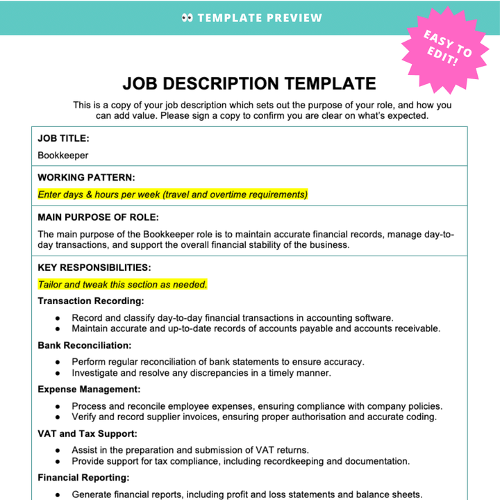 Bookkeeper Job Description - Modern HR