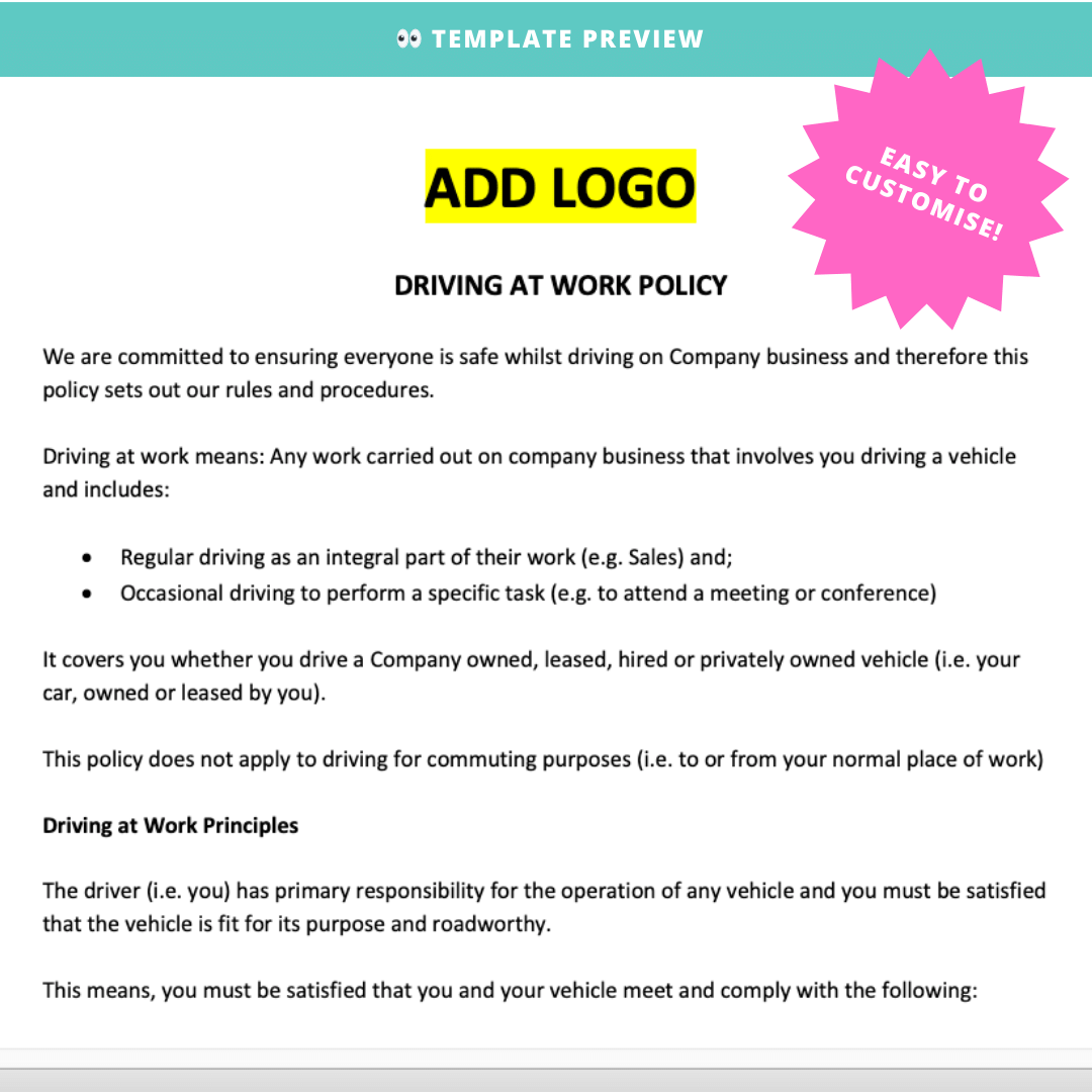 Driving Work Directive Driving at Work Policy Template for UK Businesses – Modern HR