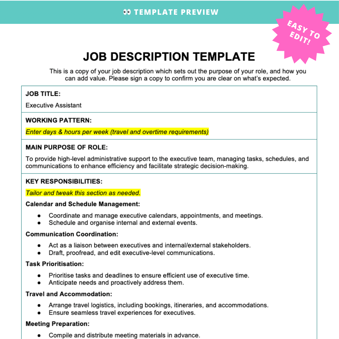 Example Executive Assistant Descriptions Executive Assistant Job Description Template – Modern HR