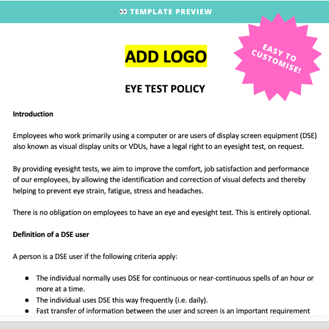 Eye Test Policy Template | For UK Employers | Modern HR