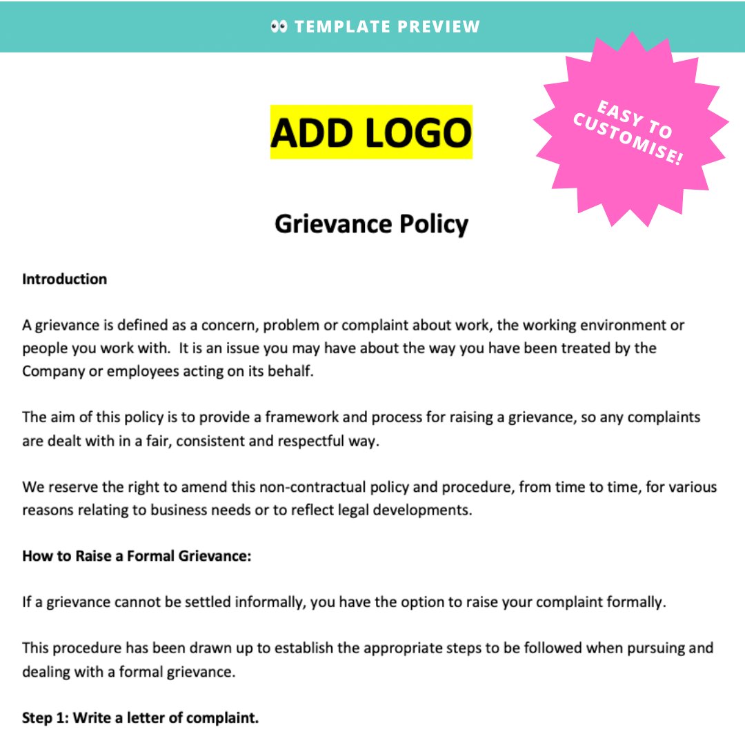 Grievance Card Example Grievance Policy Template | Modern HR UK