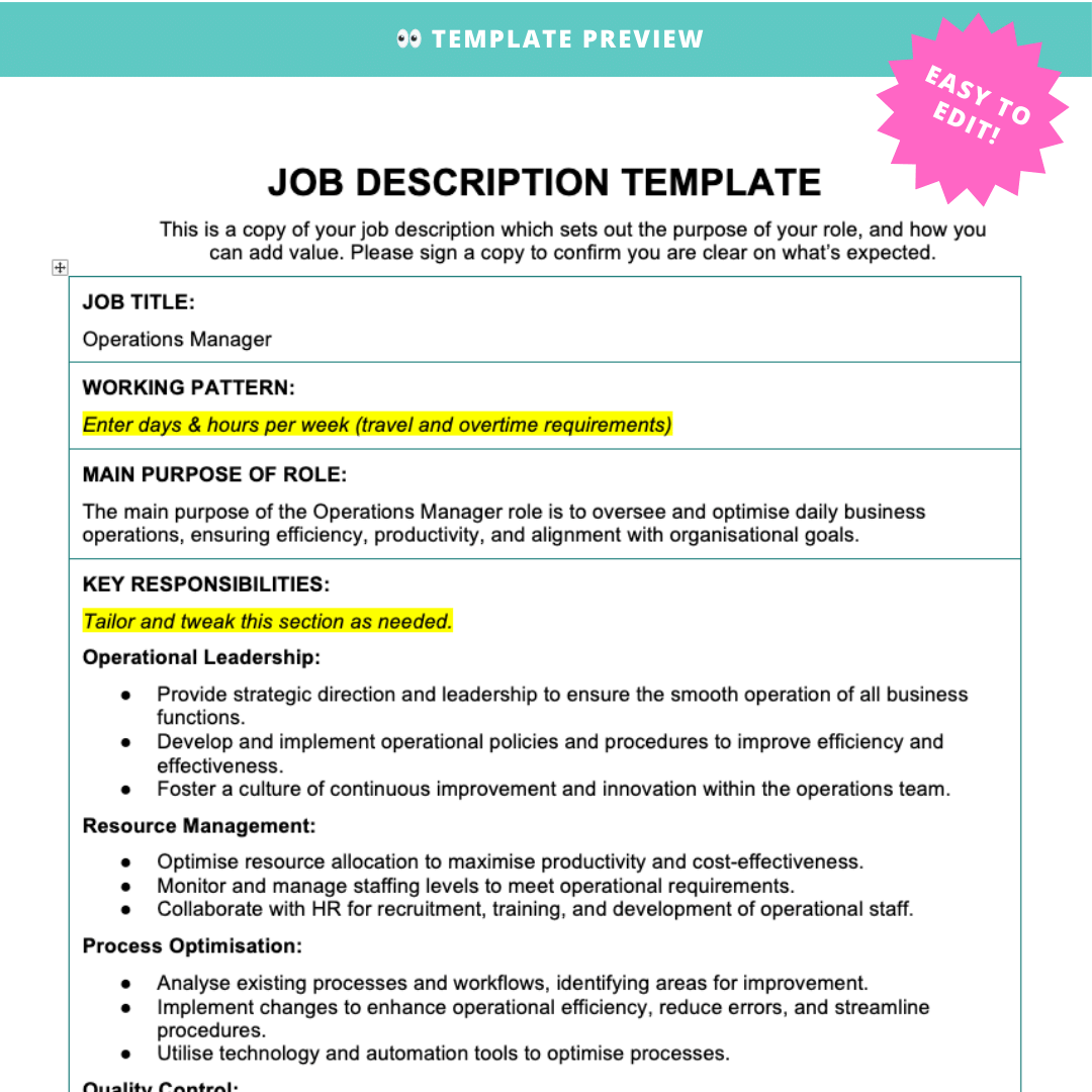 Operations Manager Job Description - Modern HR