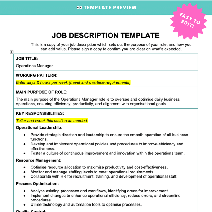 Operations Manager Job Description - Modern HR