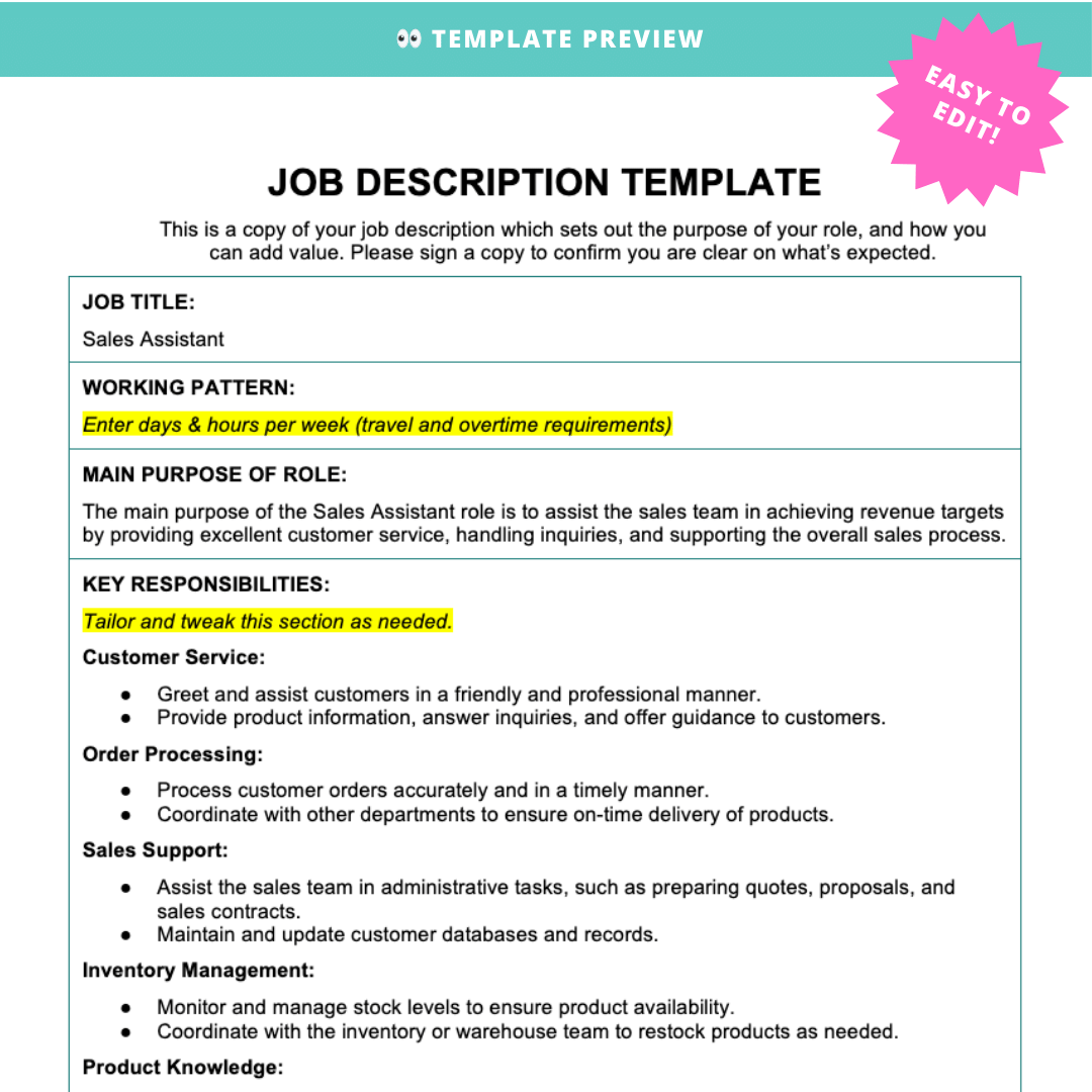 Sales Assistant Job Description - Modern HR